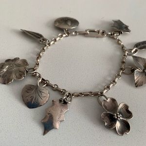 Sterling Silver Floral & Leaf Charm Bracelet